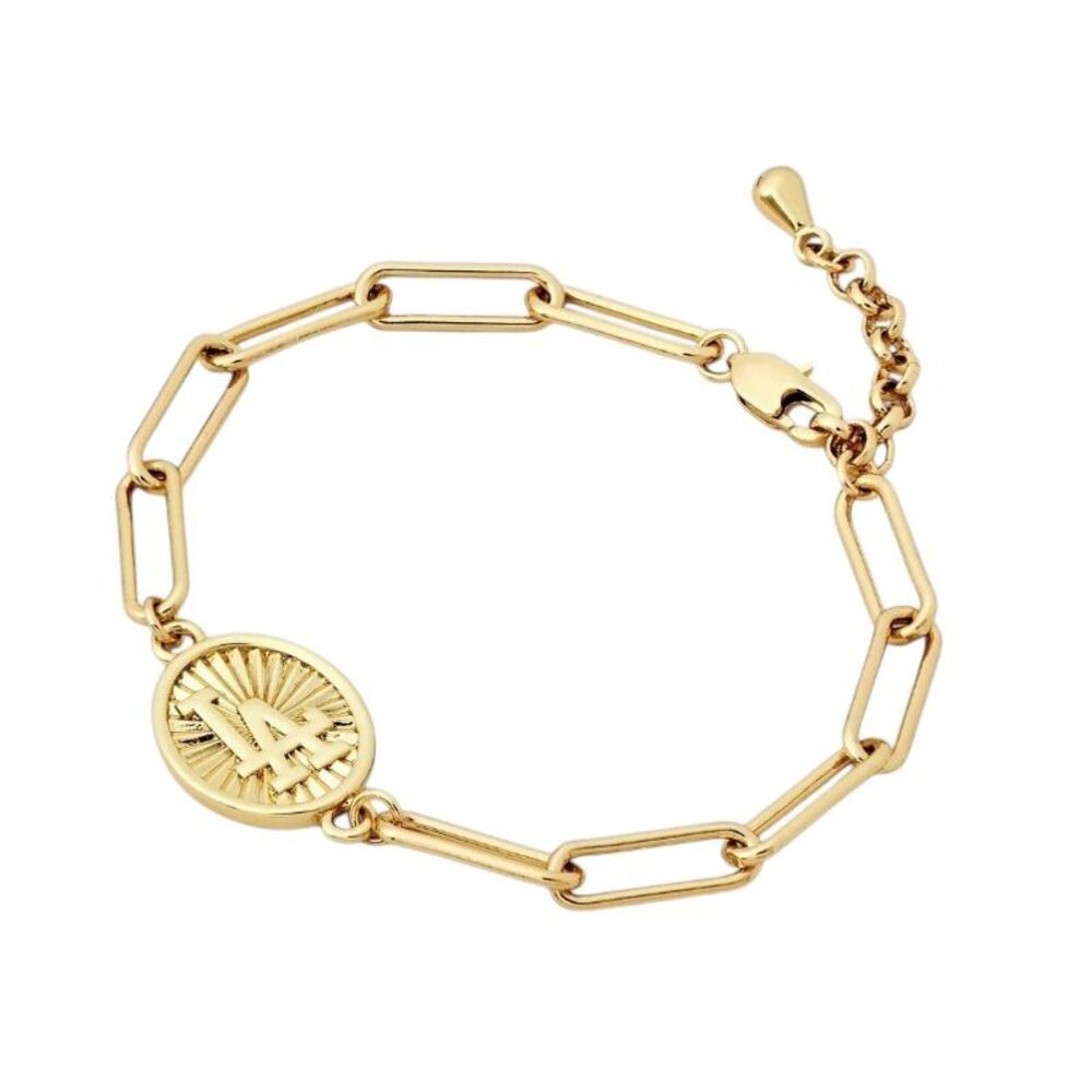 Bijoux Sport by Luv Aj MLB Gold Plated Brass Oval Coin Bracelet LA Dodgers
